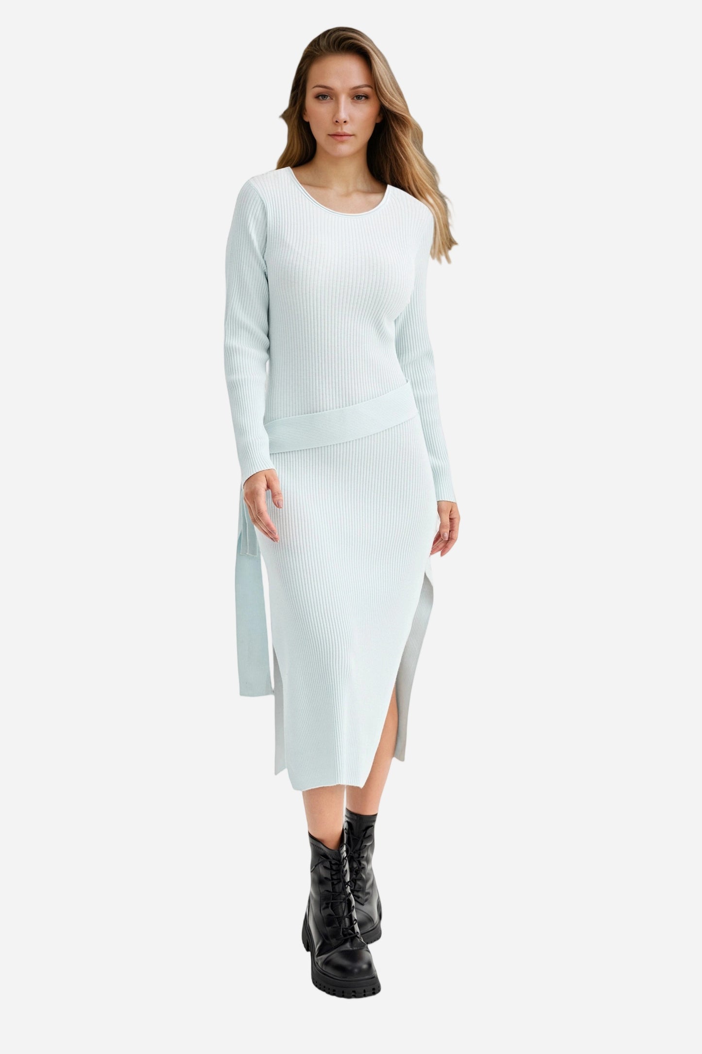 Bodycon Midi Dress Casual Knit Side Slit