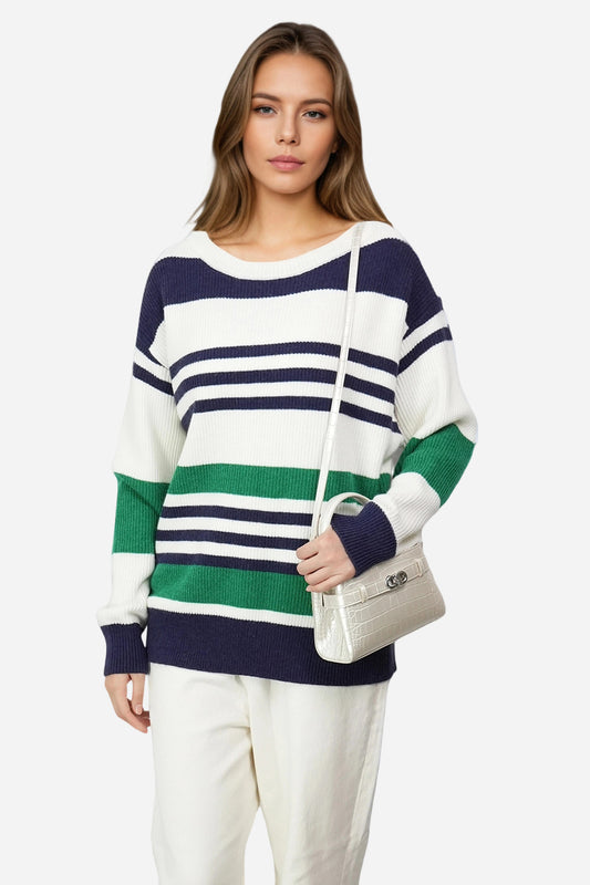 Striped Knit Sweater Pullover Oversized Off Shoulder