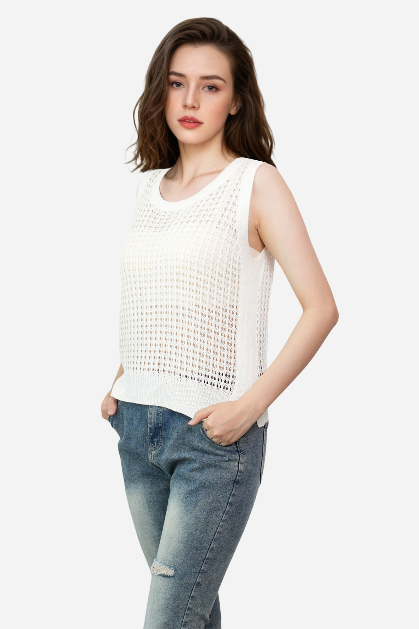 Crochet Cover Up Sweater for Women Sleeveless Beach