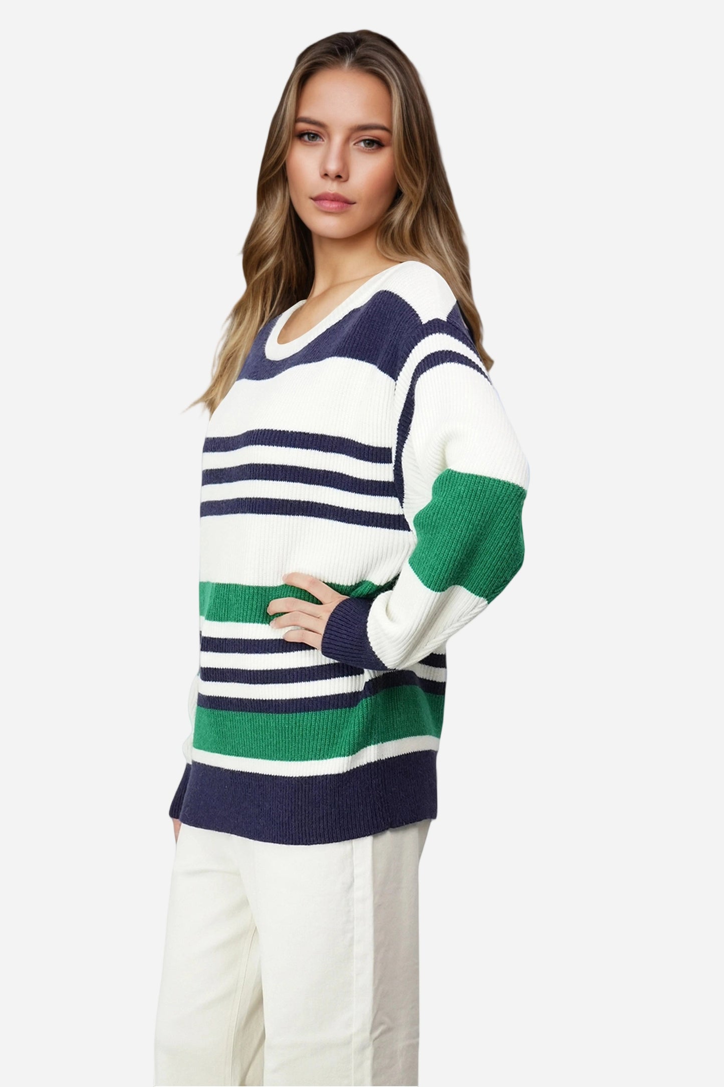 Striped Knit Sweater Pullover Oversized Off Shoulder