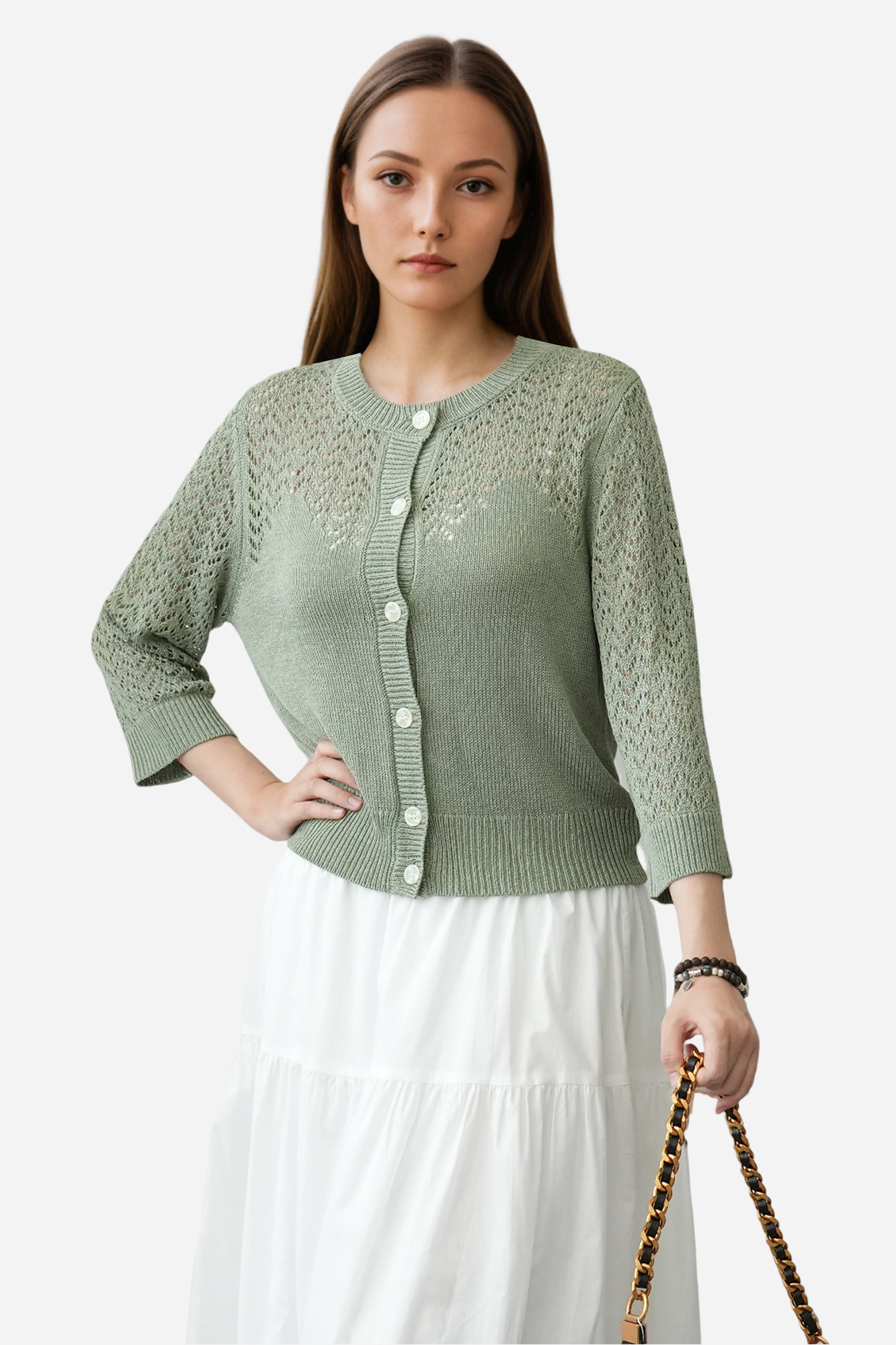 Lightweight Crochet Cardigan Sweater Open Front Knit