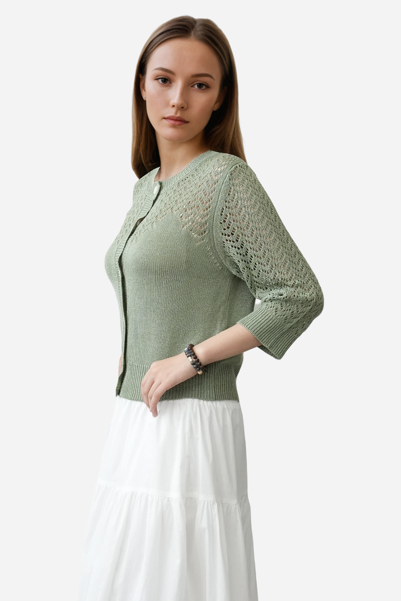 Lightweight Crochet Cardigan Sweater Open Front Knit
