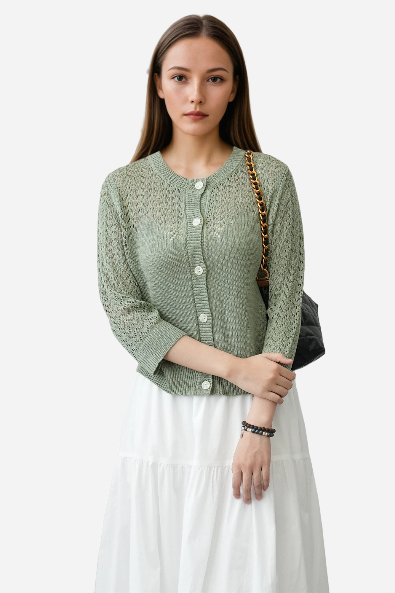 Lightweight Crochet Cardigan Sweater Open Front Knit