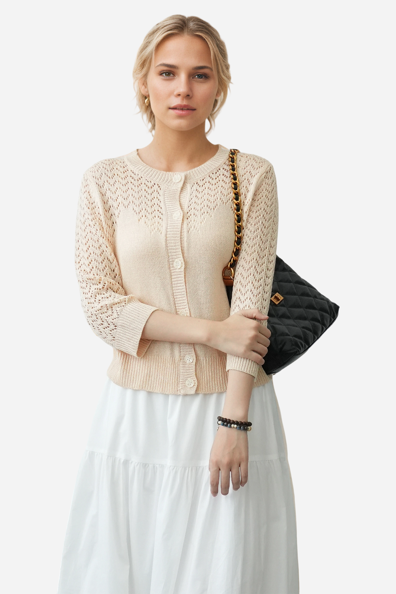 Lightweight Crochet Cardigan Sweater Open Front Knit