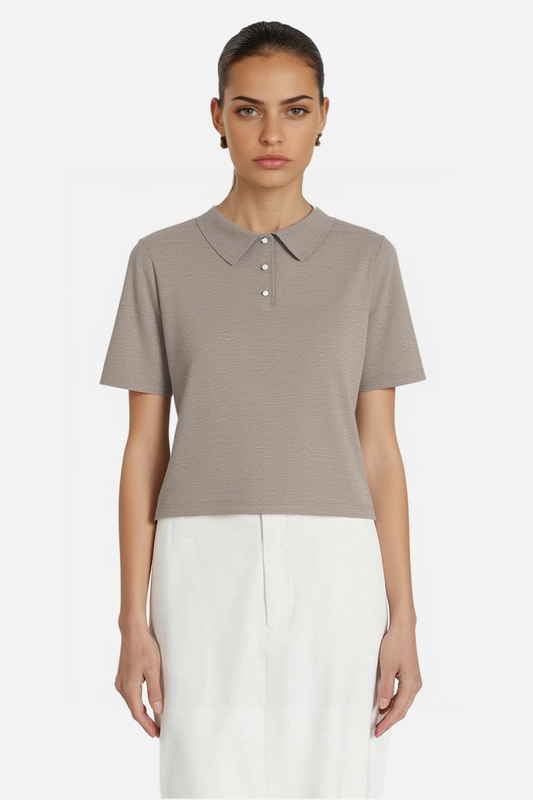 Elegant Taupe Polo Top for Versatile Styling