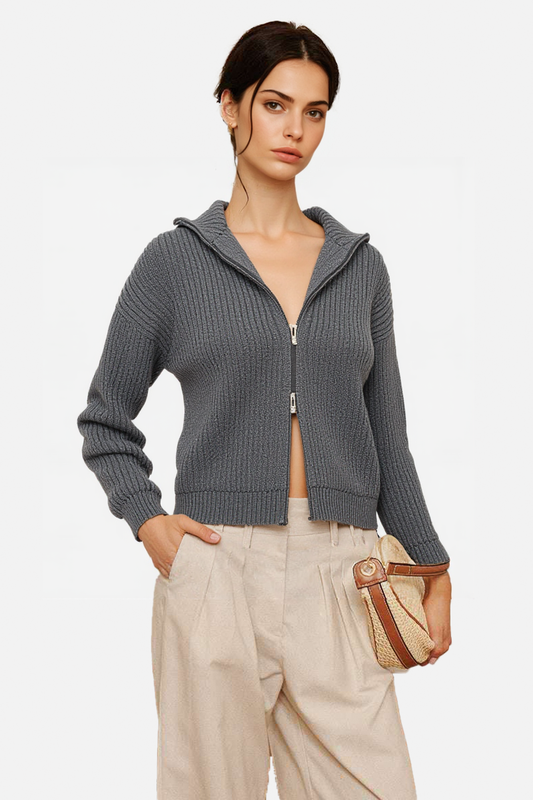 Textured Ribbed Zip-Up Hoodie Cardigan