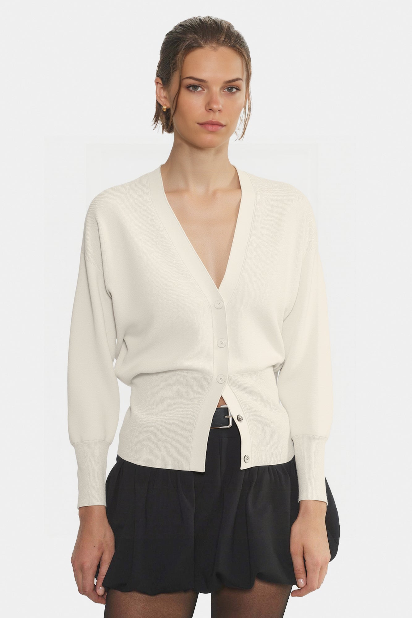 Classic Button-Front Cardigan with Deep V-Neckline