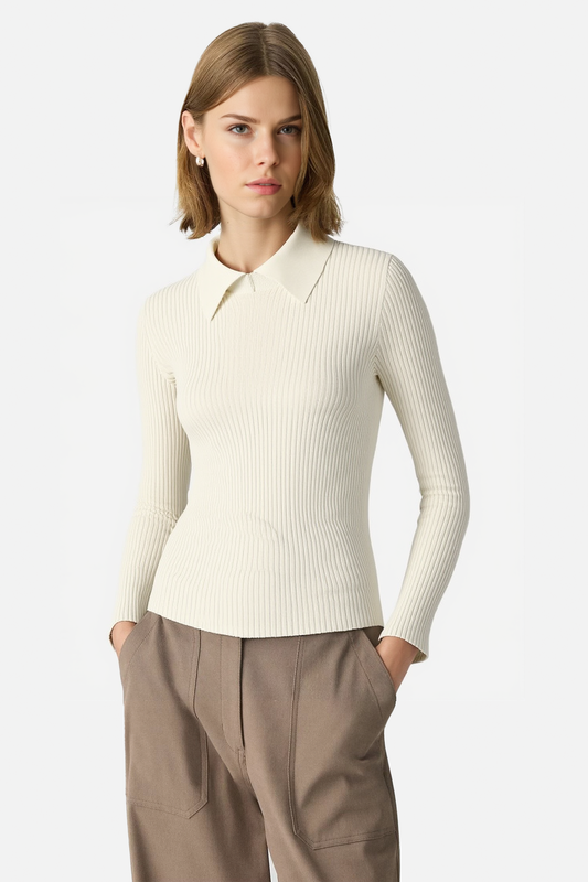 Polo-Style Sweater with Statement Collar