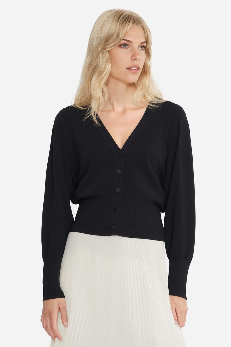 Classic Button-Front Cardigan with Deep V-Neckline