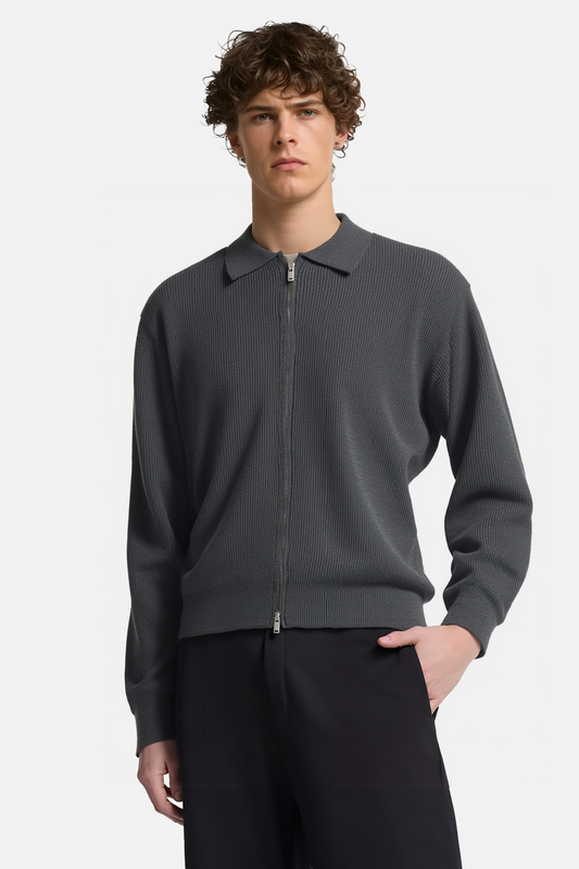 Zip Up Sweater Polo V Neck Ribbed Knit Sweater Pullover