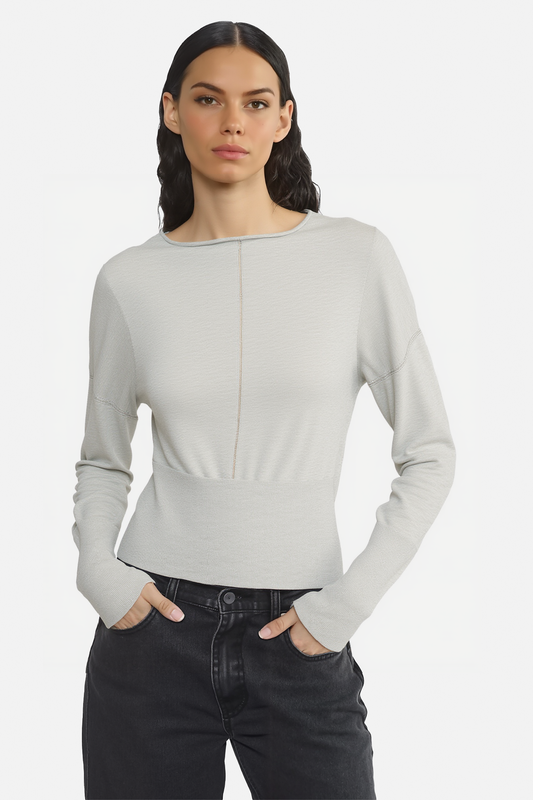 Center-Seam Fitted Knit Top with Ribbed Hem
