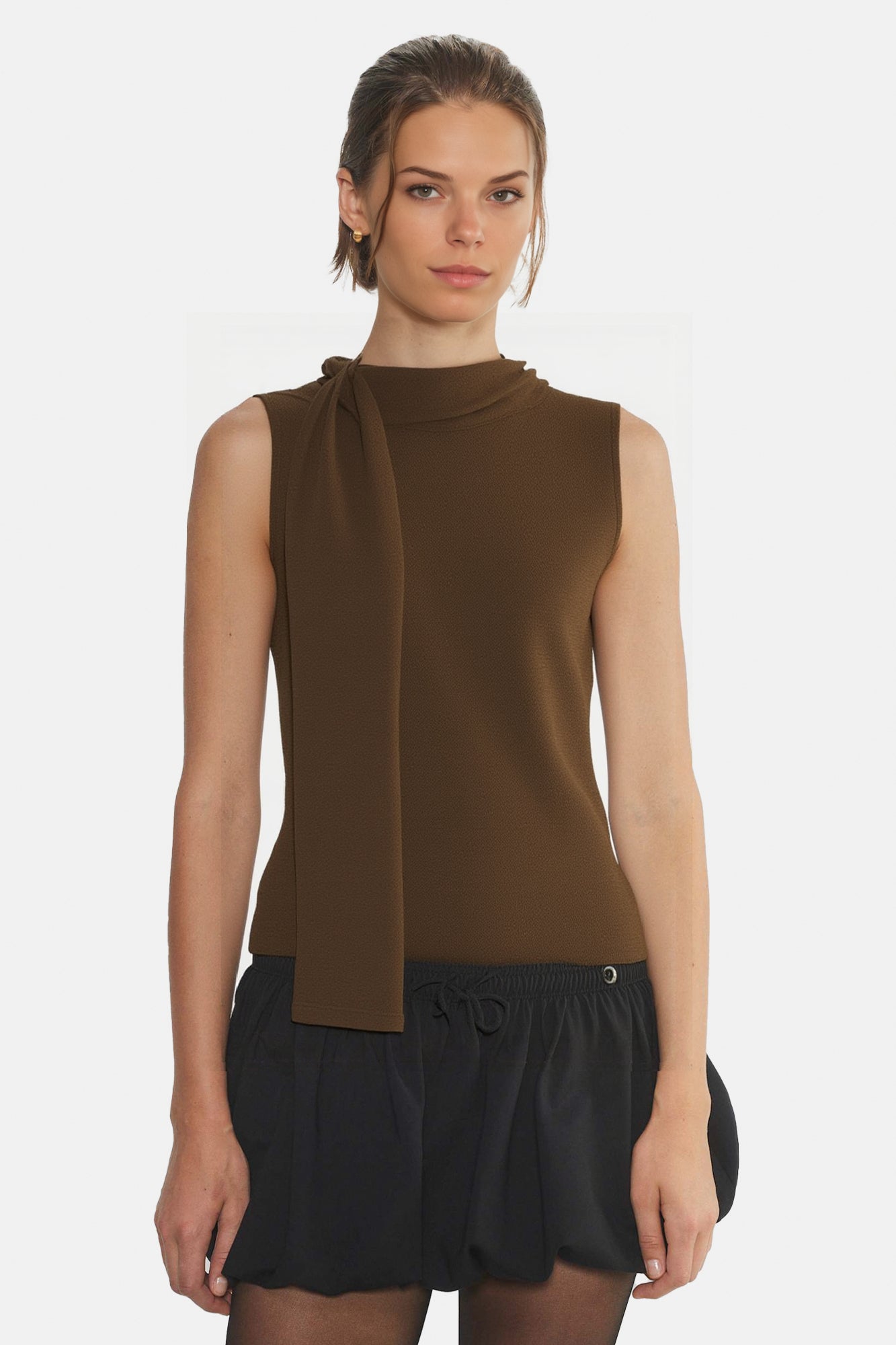 Stylish Scarf-Neck Knit Top Perfect for Office Outfits