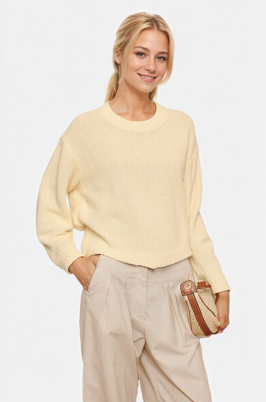 Crewneck Sweater with Textured Knit Pattern