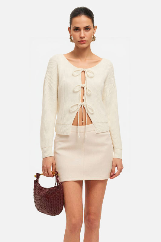 Tie-Front Knit Top with Adjustable Bow Ties