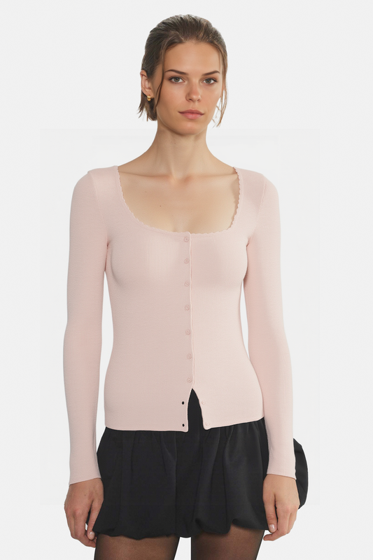 Elegant Soft Pink Scoopneck Cardigan
