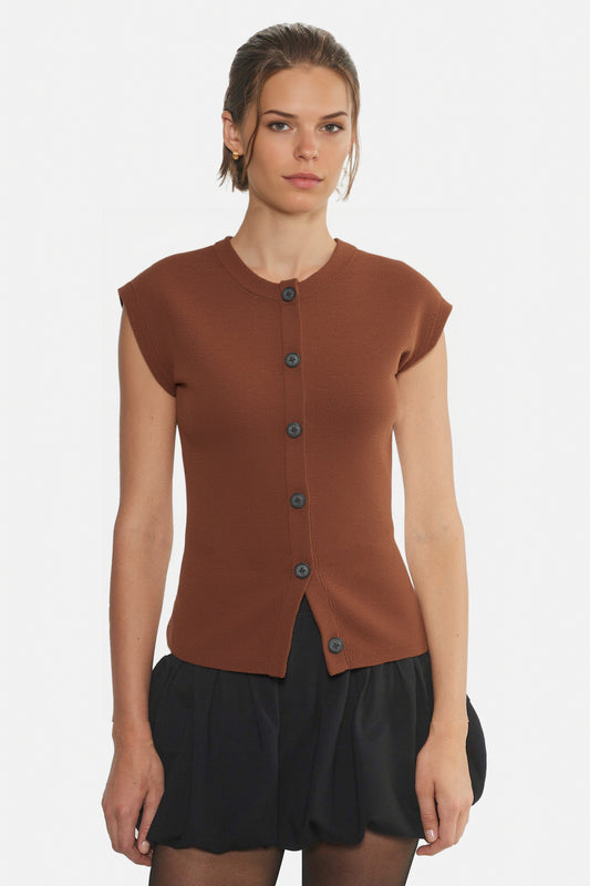 Modern Round Neck Button Front Knit Vest