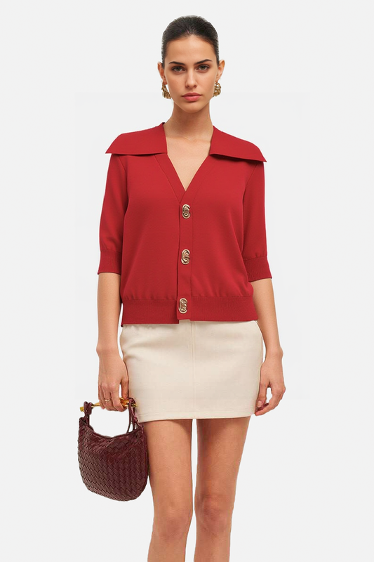 Elegant Collared Cardigan with Statement Buttons