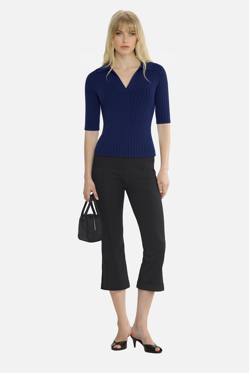 Sophisticated Collared Ribbed Top Sleek Silhouette