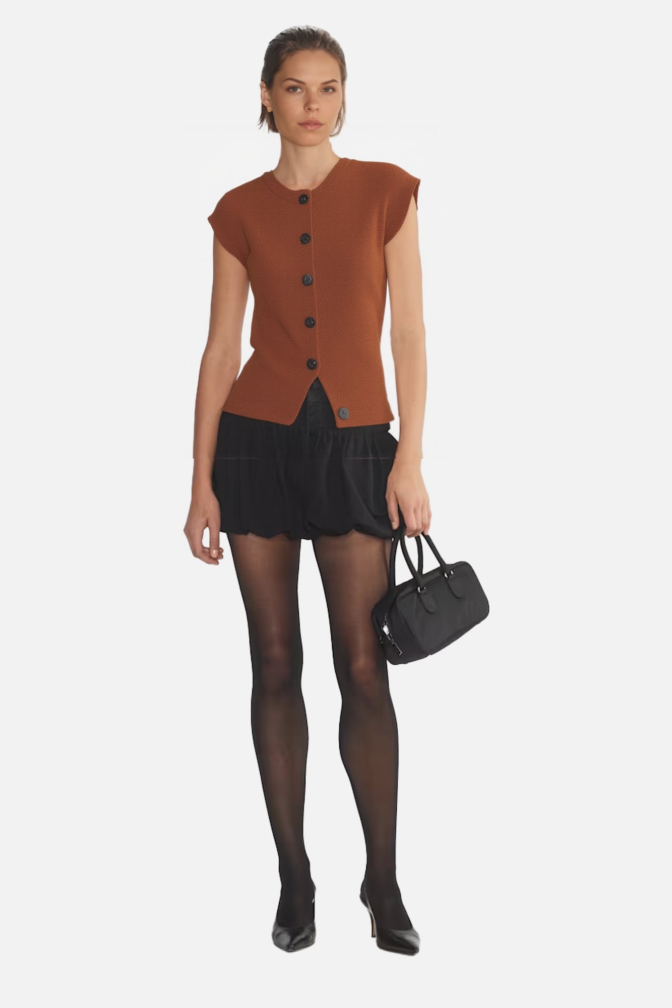 Modern Round Neck Button Front Knit Vest