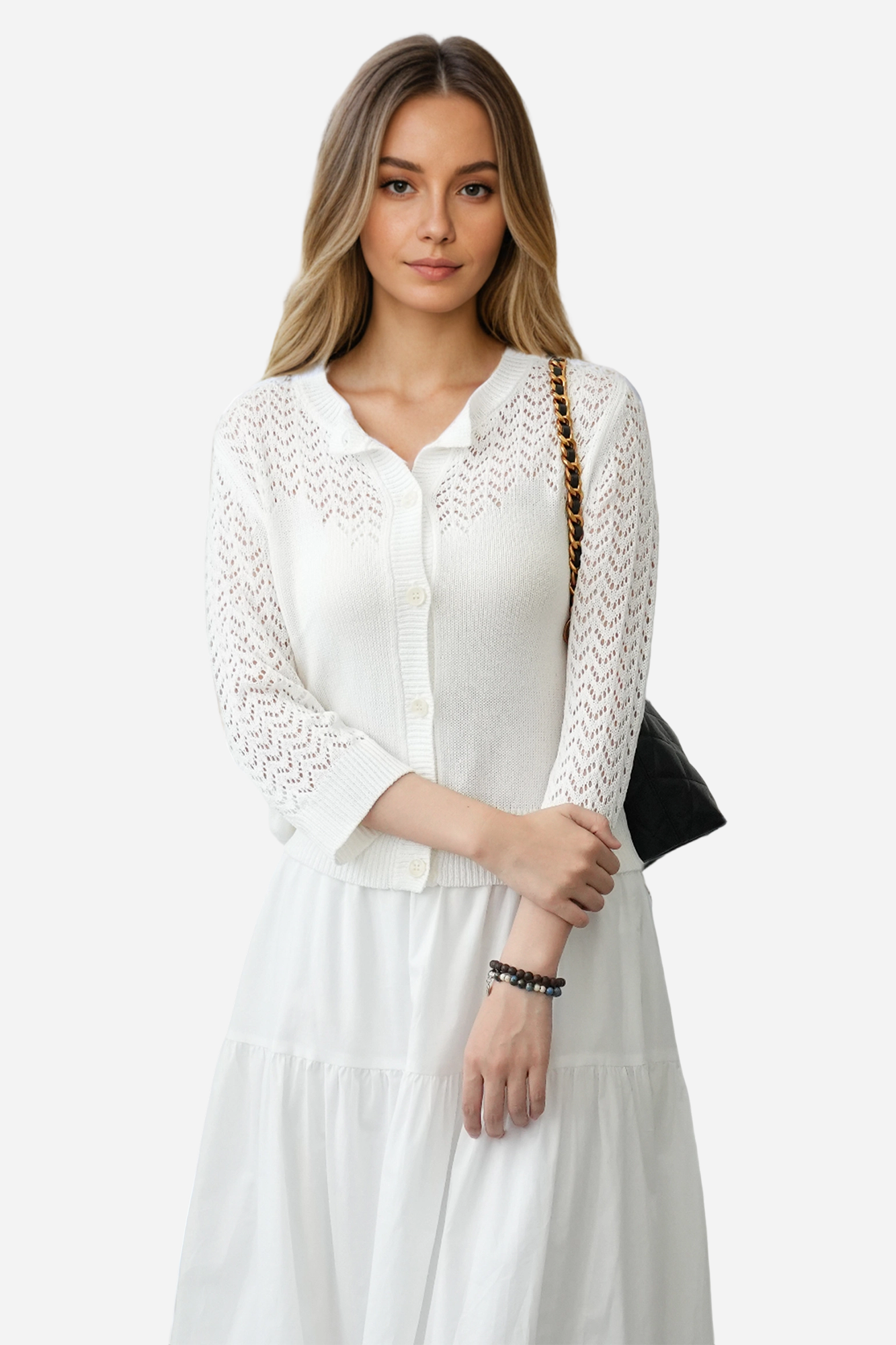 Lightweight Crochet Cardigan Sweater Open Front Knit