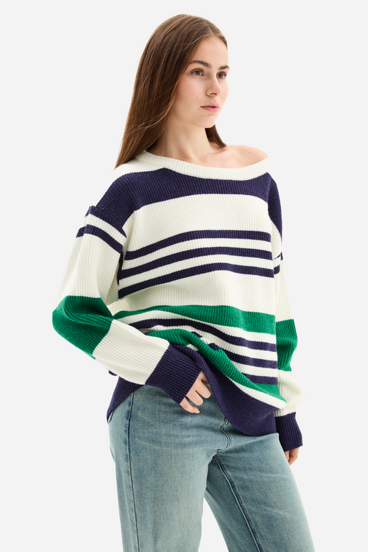 Striped Knit Sweater Pullover Oversized Off Shoulder
