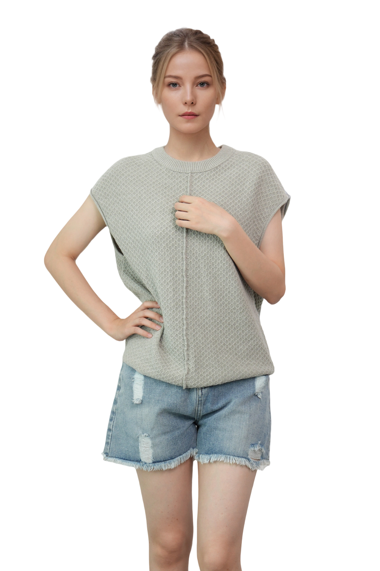 Lightweight Textured Short Sleeve Pullover Sweater
