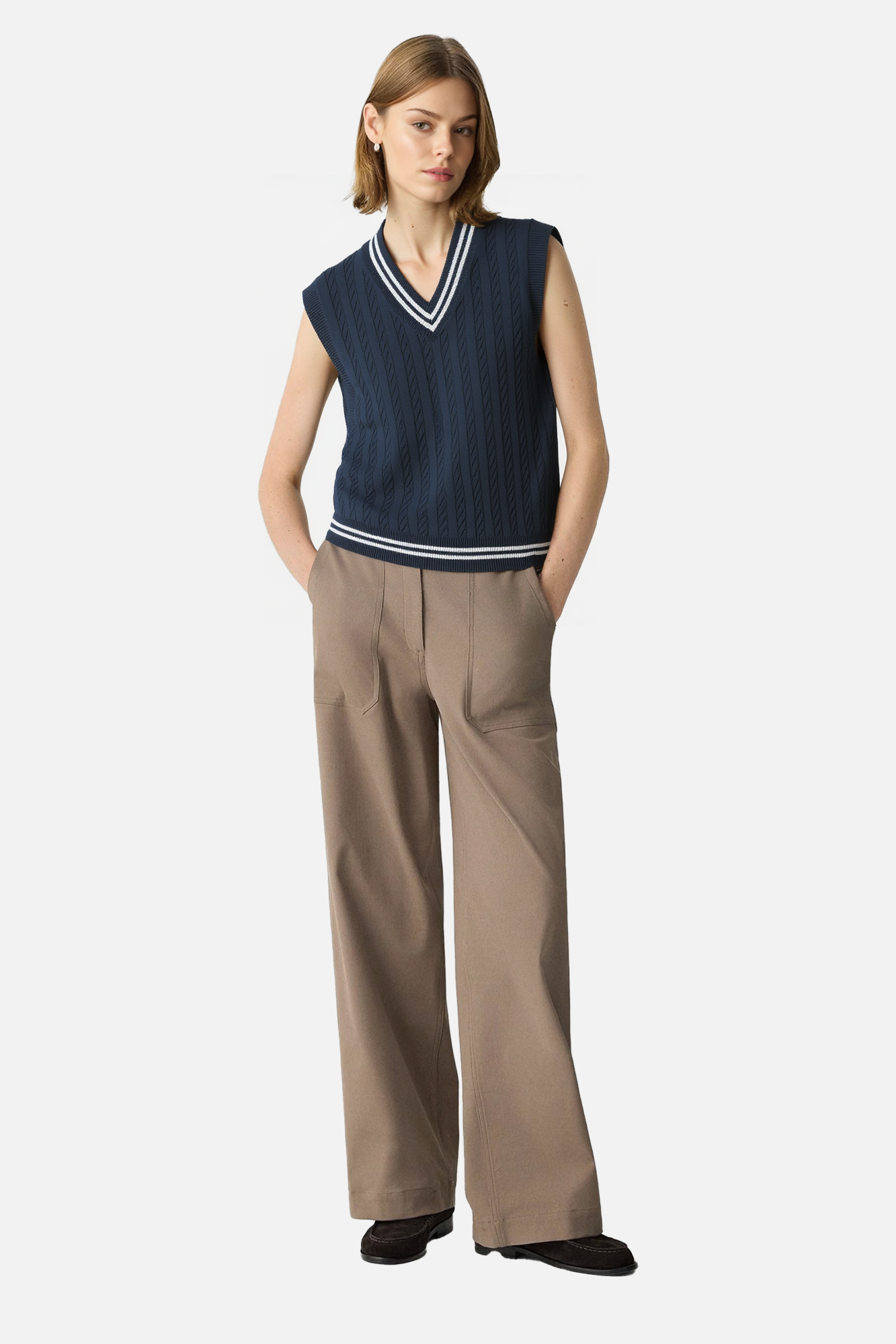 Cable Knit Tennis Vest with Sporty Striped Trim