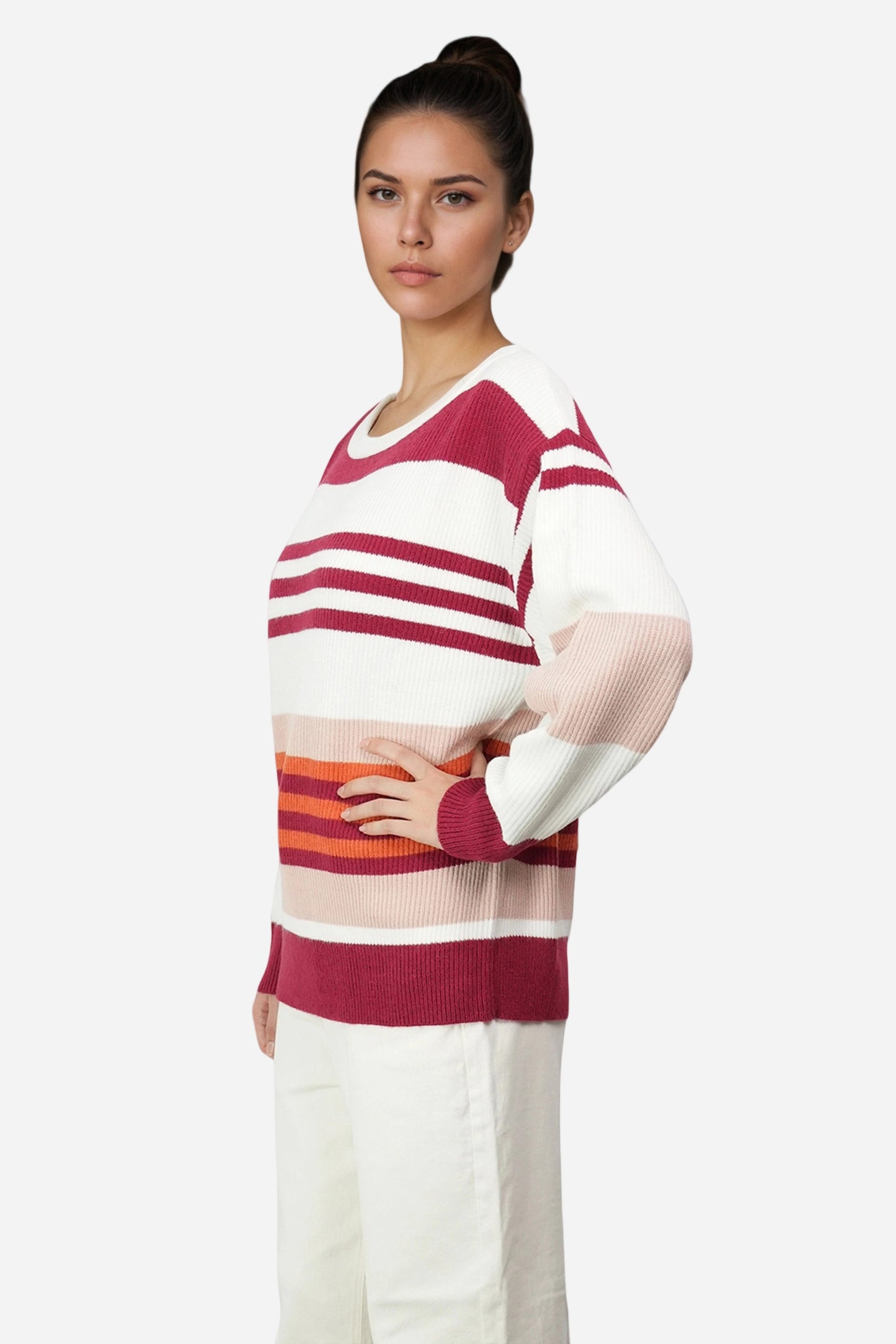 Striped Knit Sweater Pullover Oversized Off Shoulder