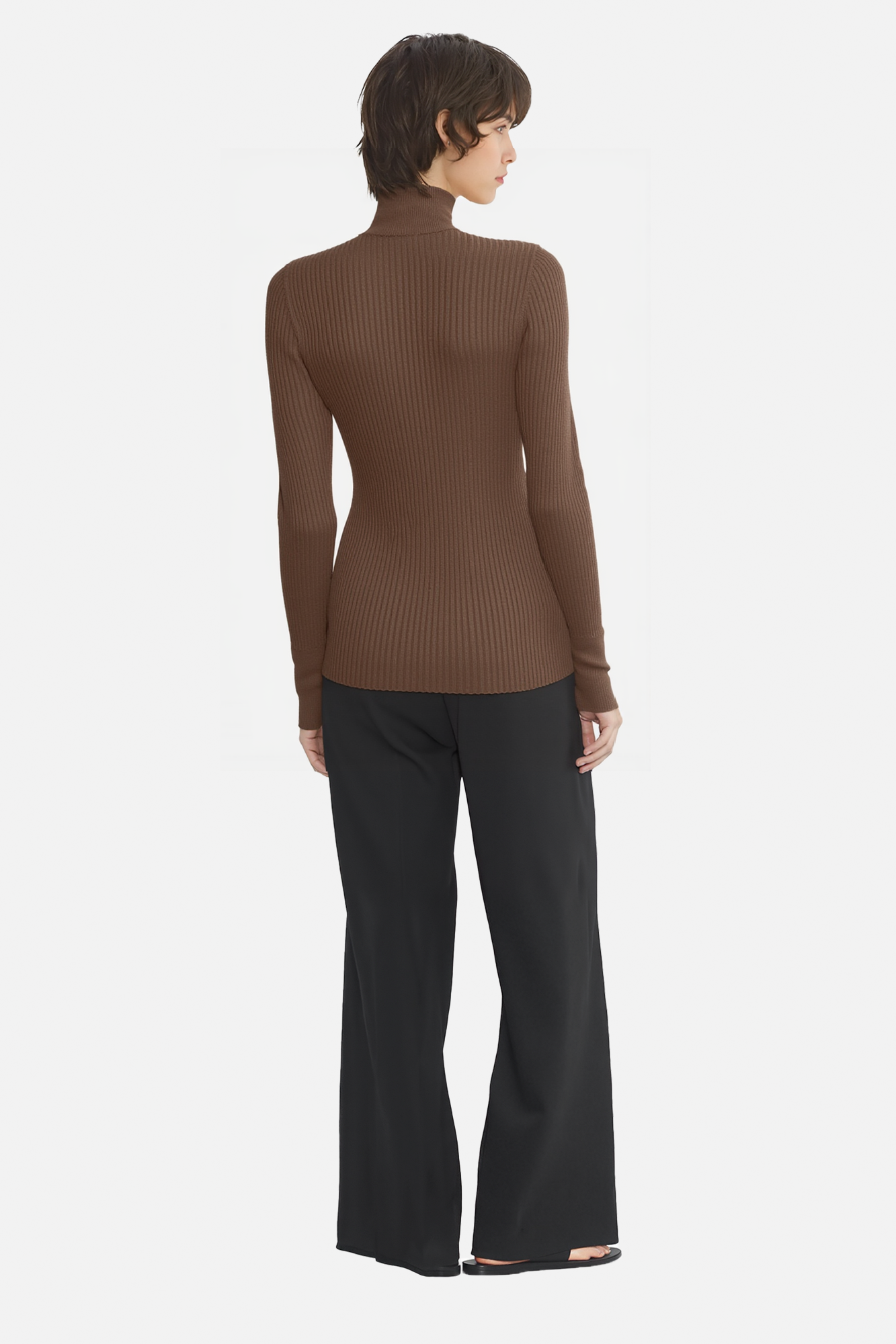 Ribbed Zip-Front Fitted Cardigan with Stand Collar