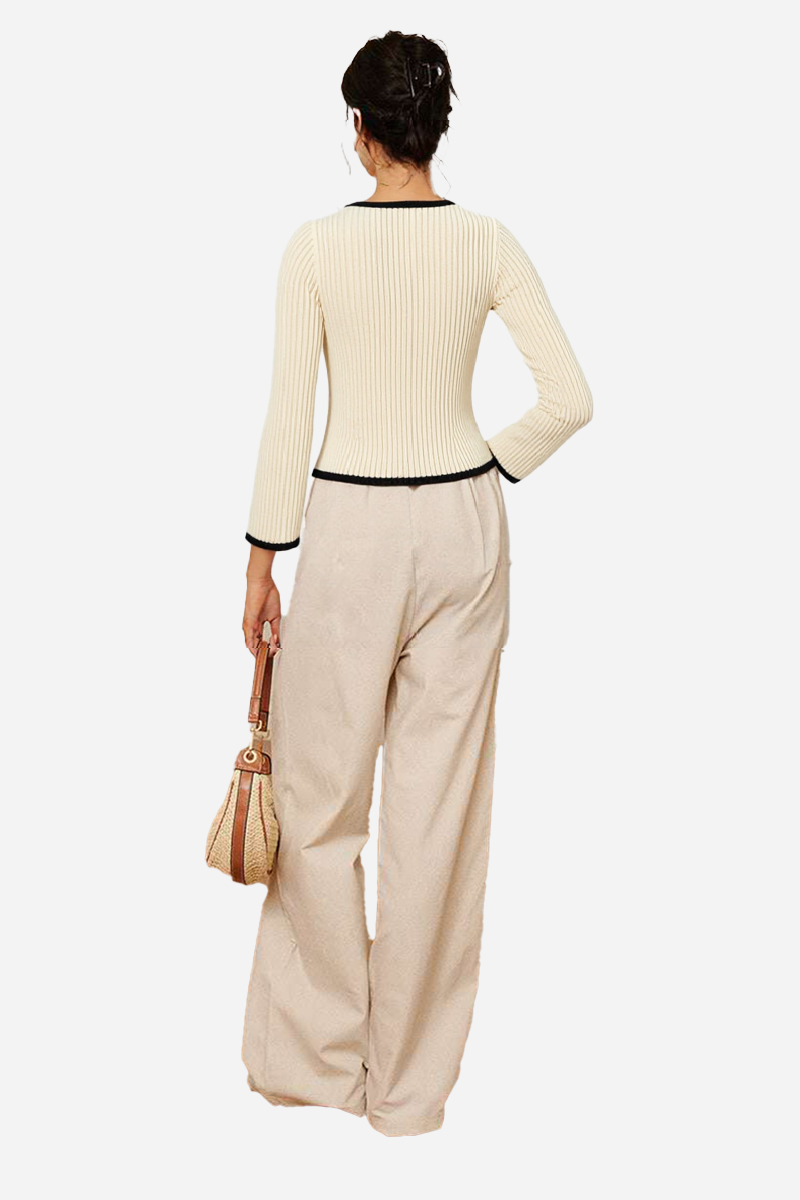 Ribbed Square-Neck Sweater with Bell Sleeves