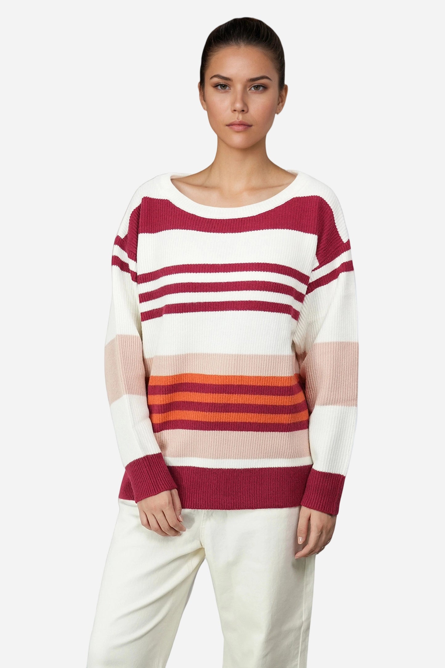 Striped Knit Sweater Pullover Oversized Off Shoulder