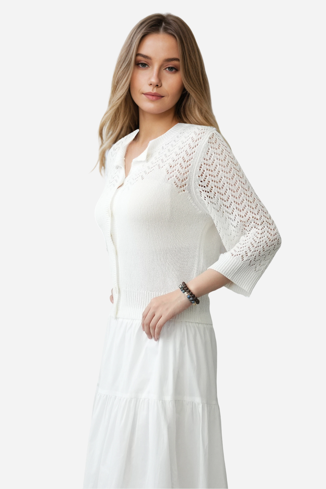 Lightweight Crochet Cardigan Sweater Open Front Knit