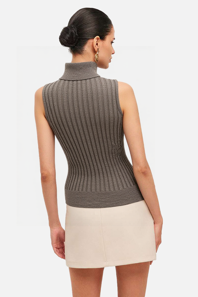 Ribbed Sleeveless Turtleneck with Mock Neck