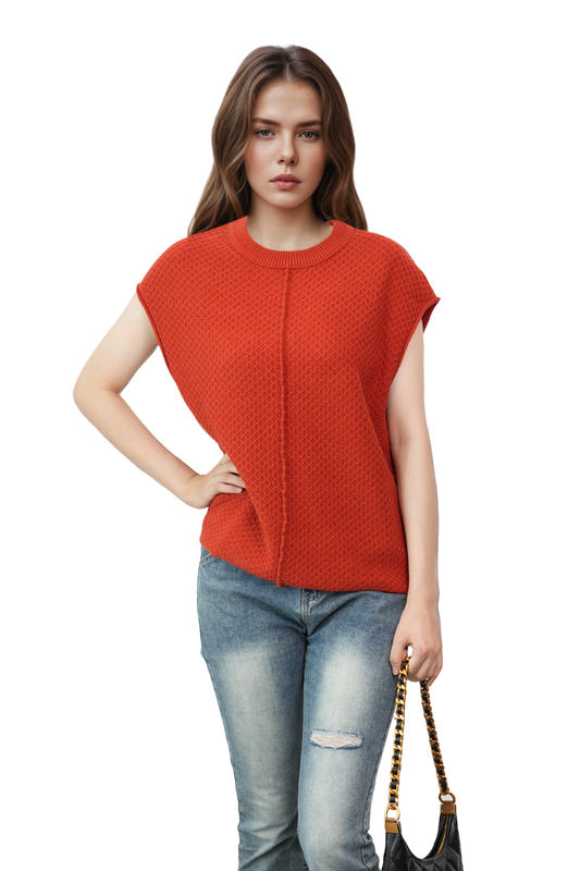 Lightweight Textured Short Sleeve Pullover Sweater
