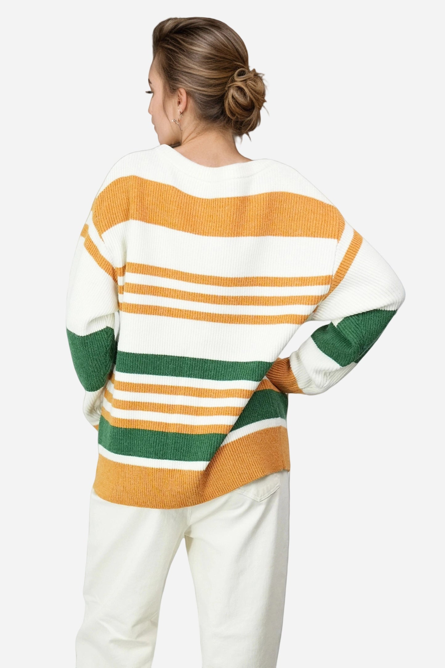 Striped Knit Sweater Pullover Oversized Off Shoulder