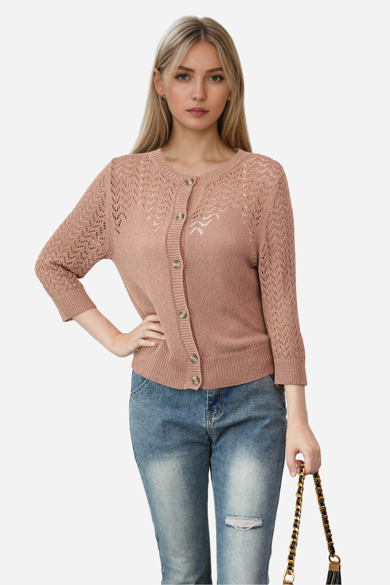 Lightweight Crochet Cardigan Sweater Open Front Knit