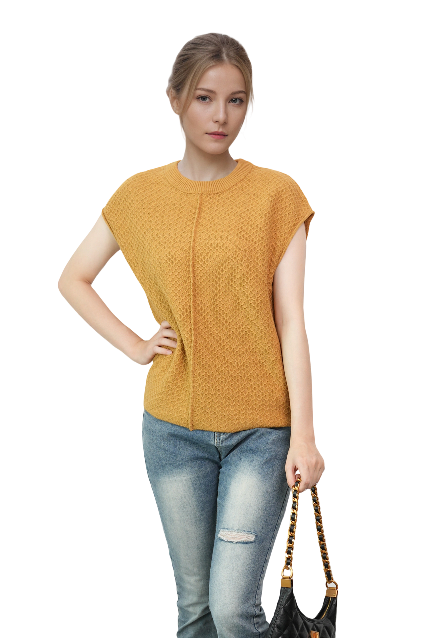 Lightweight Textured Short Sleeve Pullover Sweater