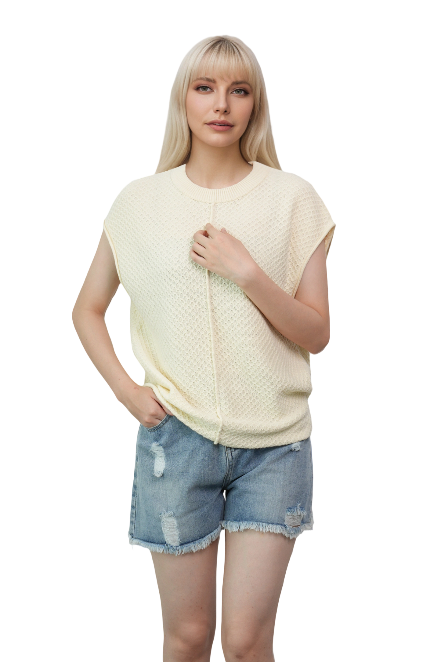 Lightweight Textured Short Sleeve Pullover Sweater