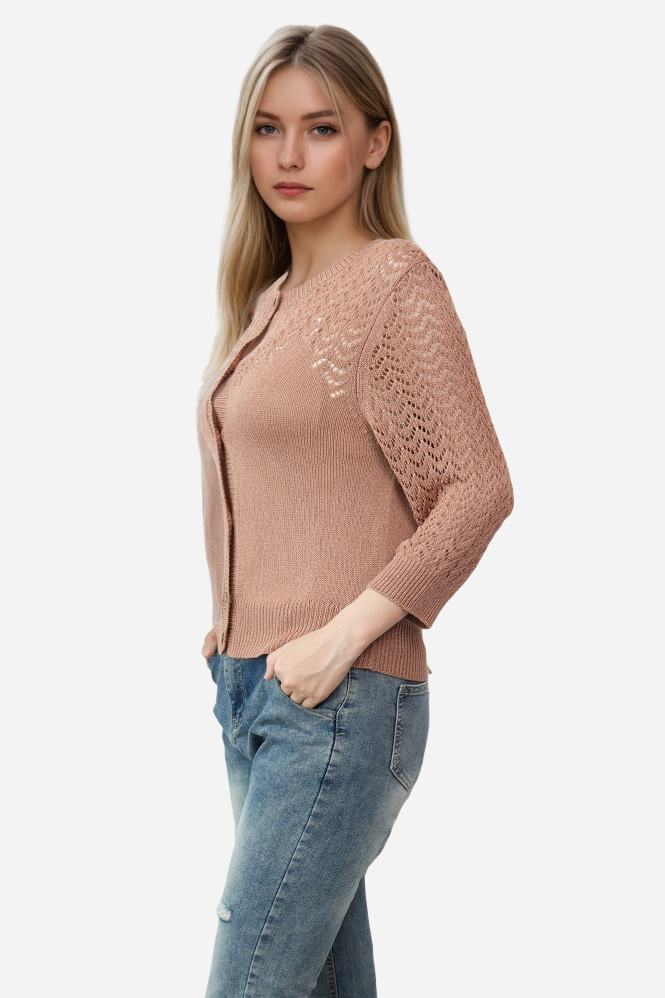 Lightweight Crochet Cardigan Sweater Open Front Knit