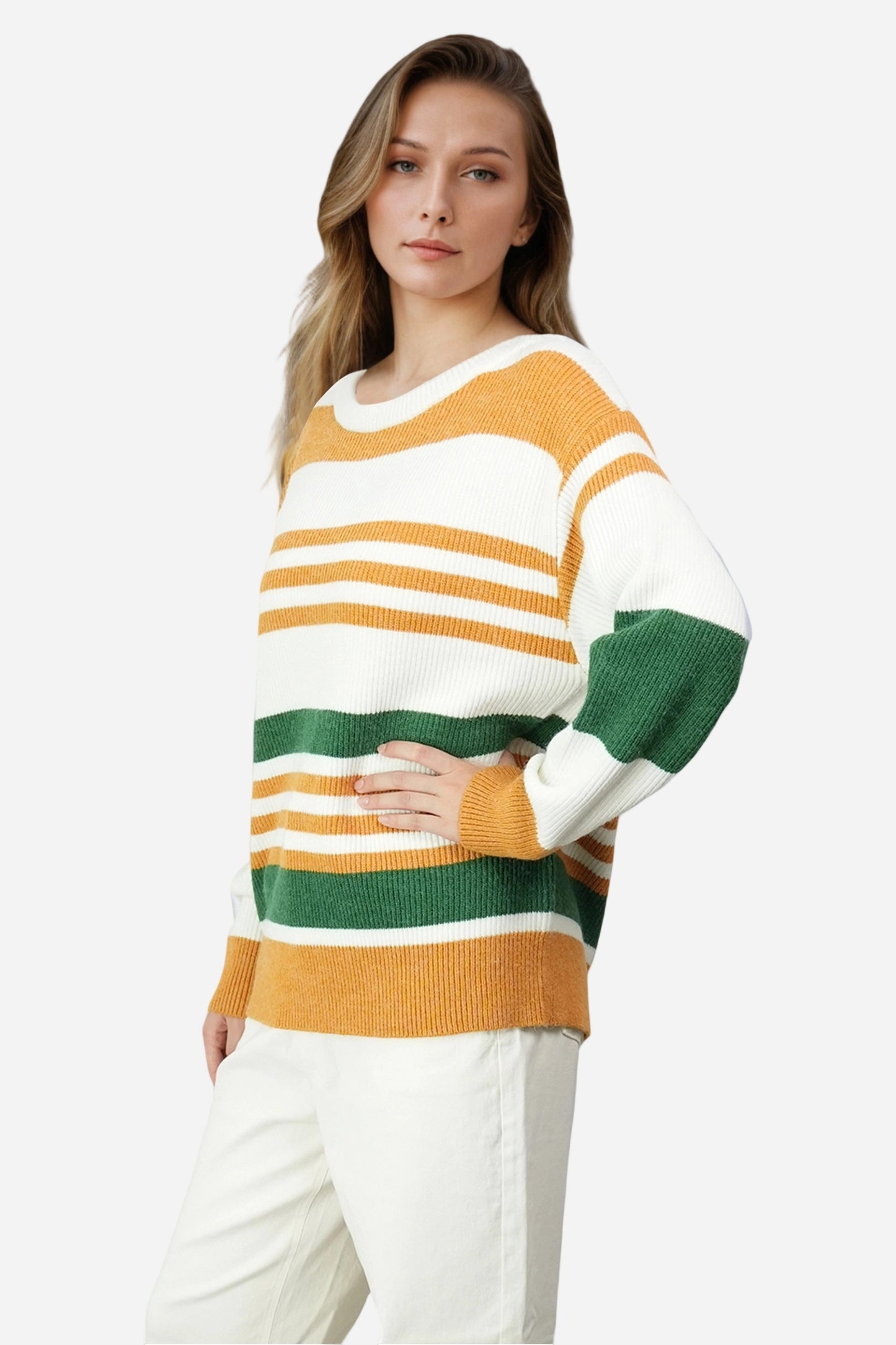 Striped Knit Sweater Pullover Oversized Off Shoulder