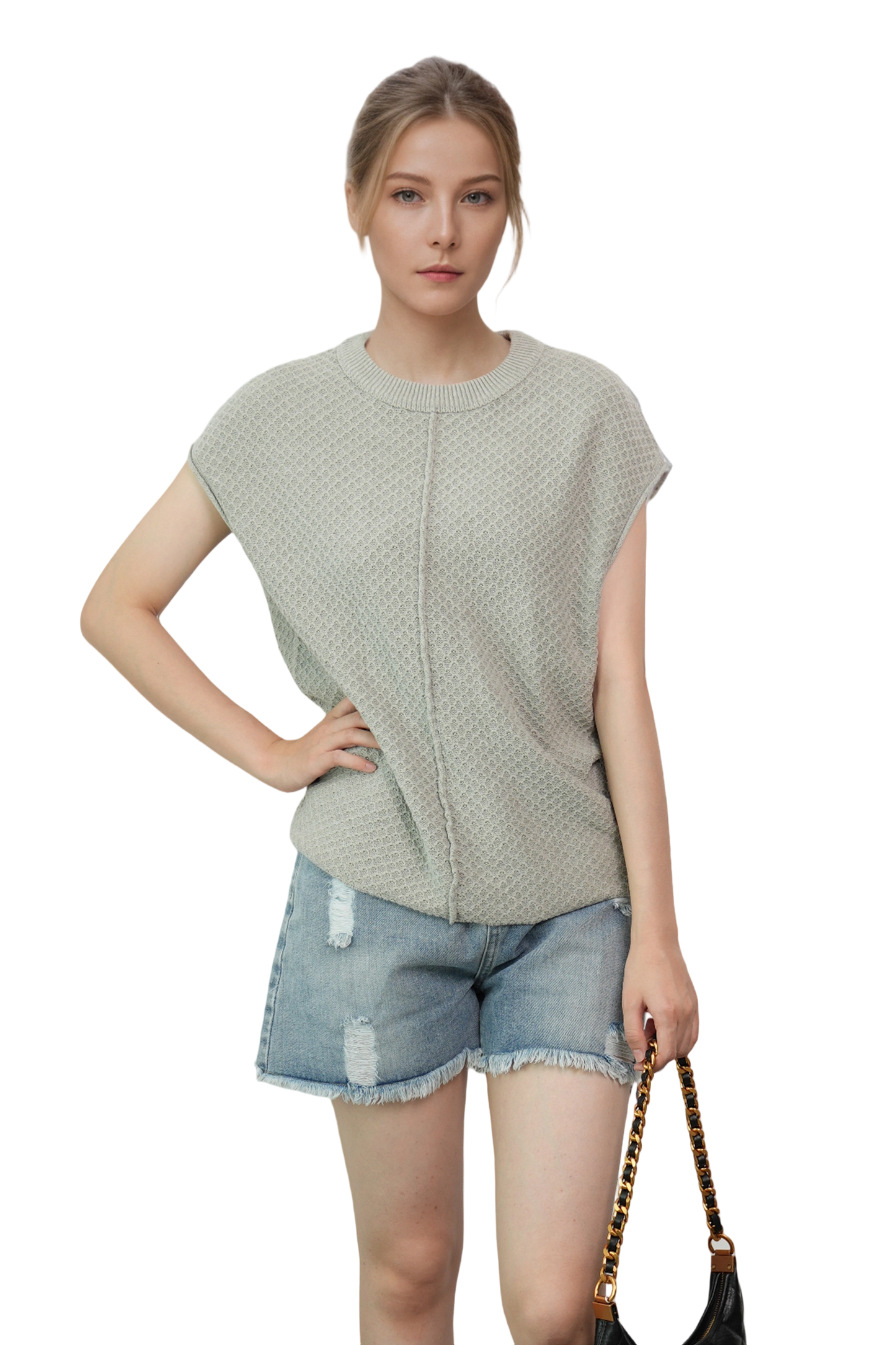 Lightweight Textured Short Sleeve Pullover Sweater