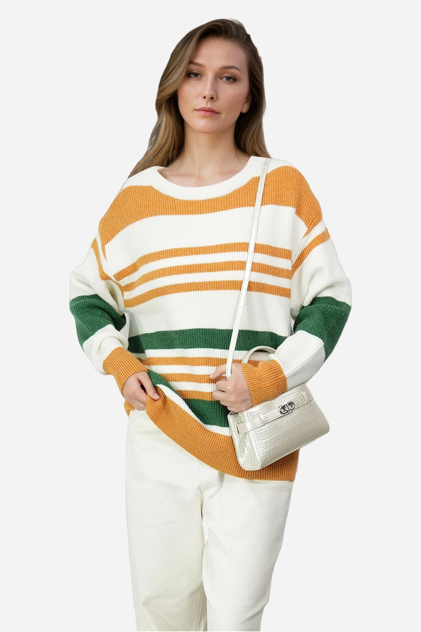 Striped Knit Sweater Pullover Oversized Off Shoulder