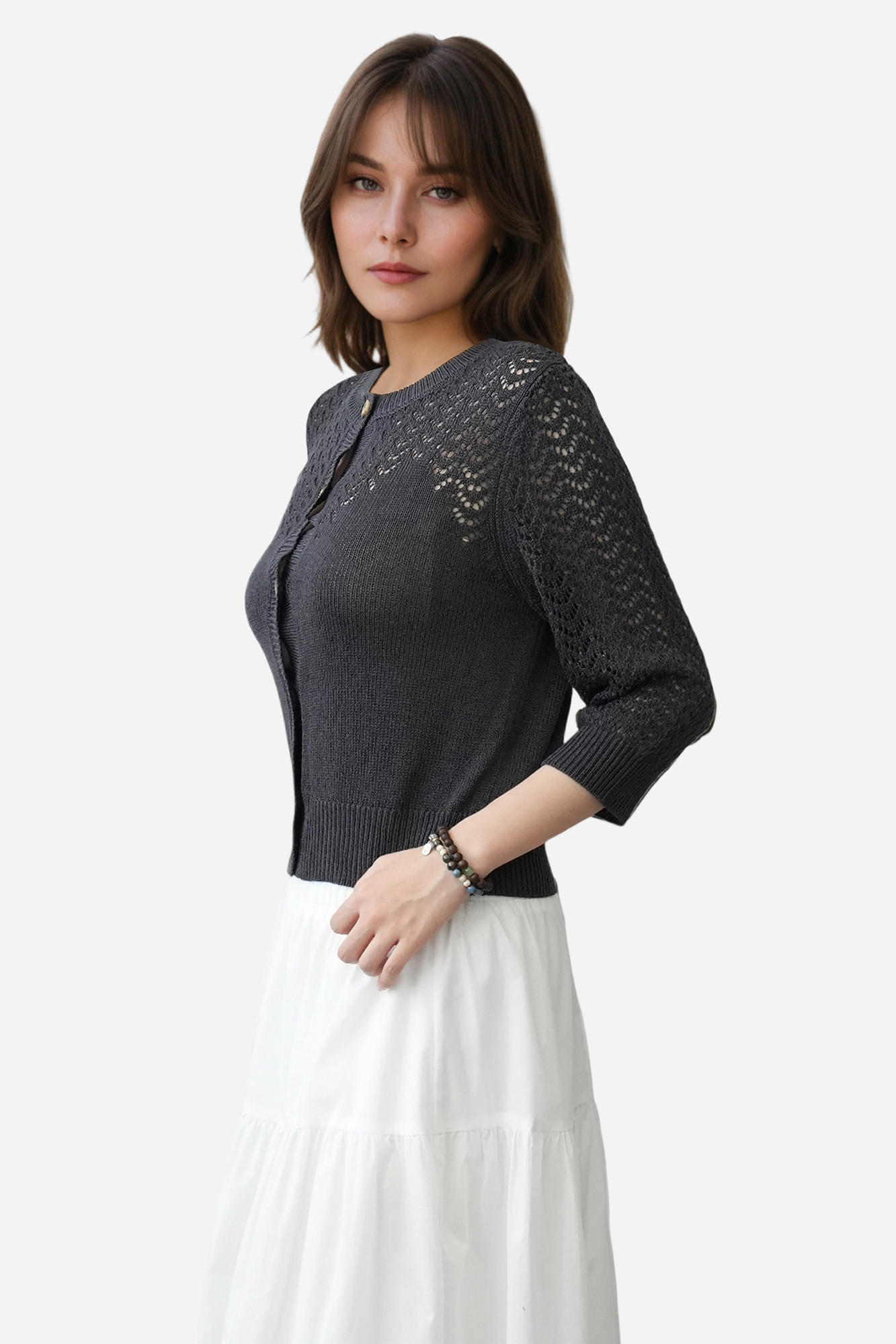 Lightweight Crochet Cardigan Sweater Open Front Knit