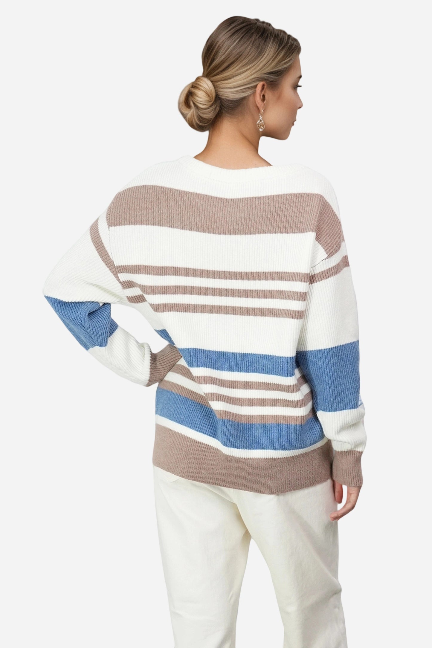 Striped Knit Sweater Pullover Oversized Off Shoulder