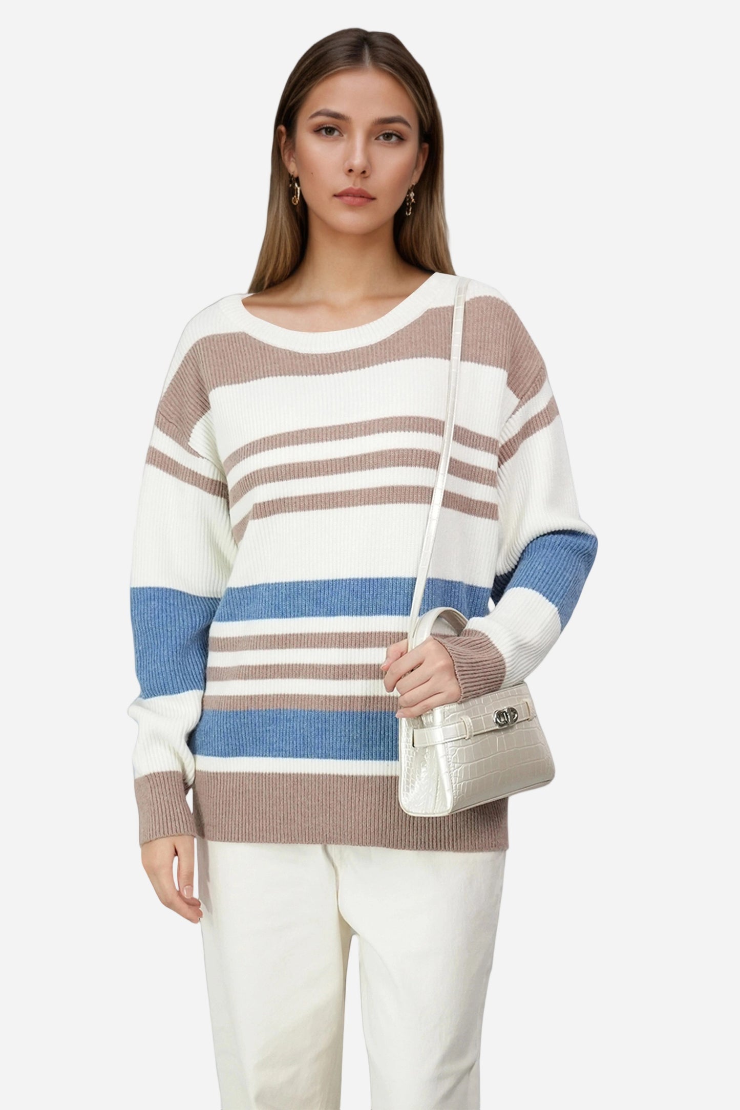Striped Knit Sweater Pullover Oversized Off Shoulder