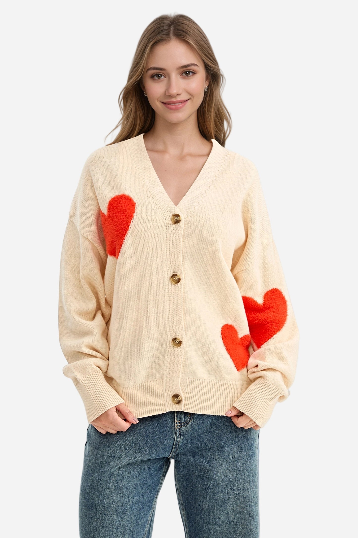 Heart Cardigan V Neck Valentines Sweaters
