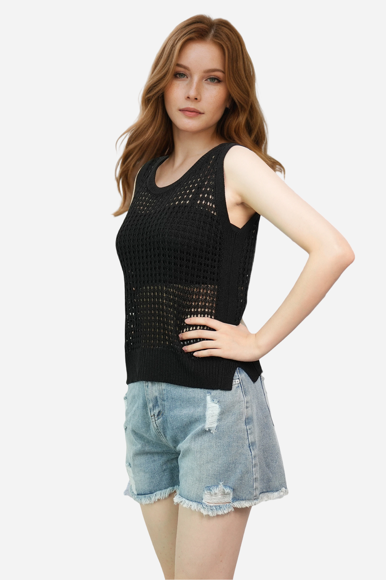 Crochet Cover Up Sweater for Women Sleeveless Beach