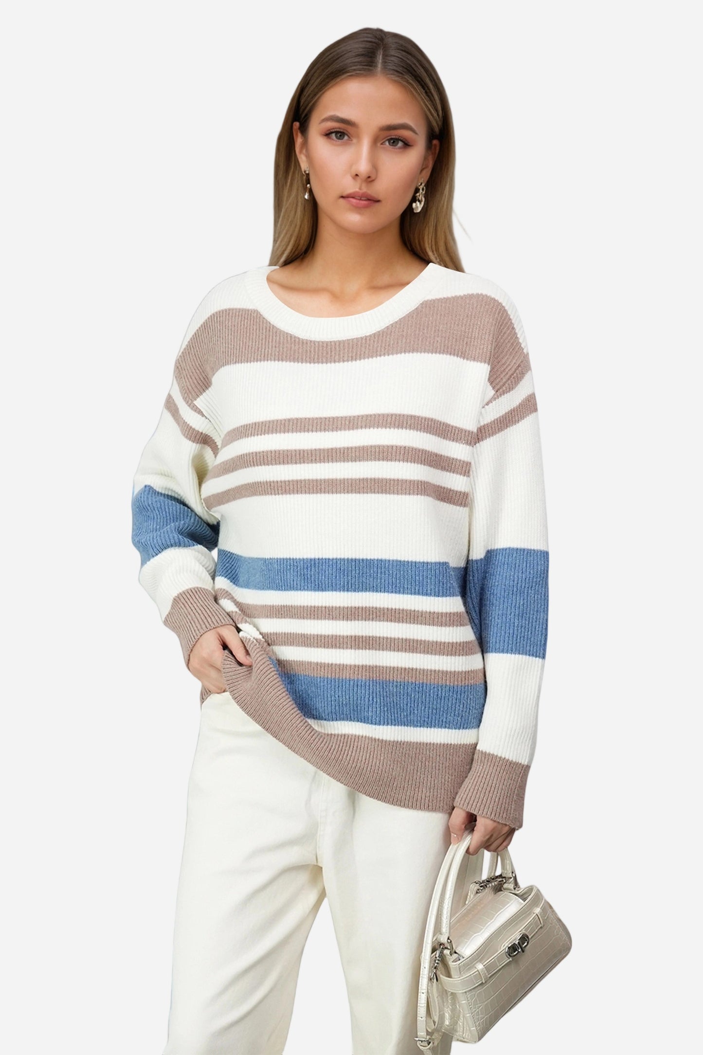 Striped Knit Sweater Pullover Oversized Off Shoulder