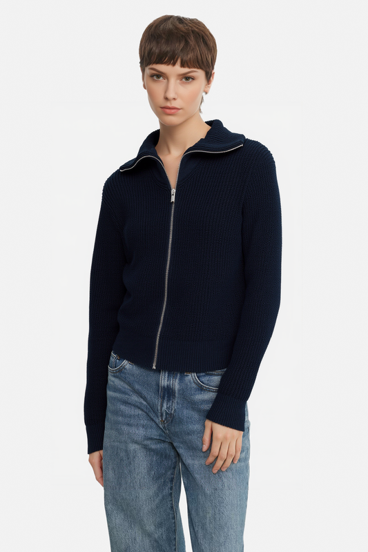 Textured Knit Zip-Front Collar Jacket