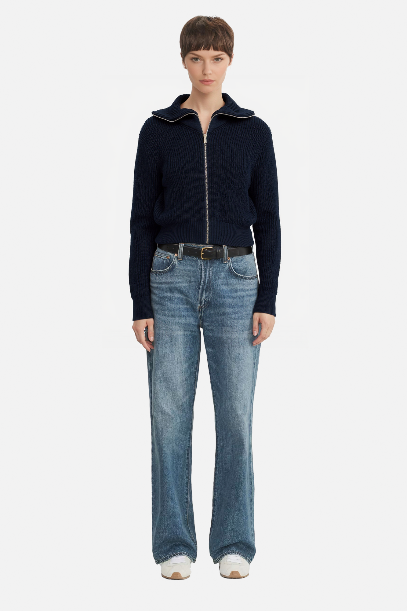Textured Knit Zip-Front Collar Jacket